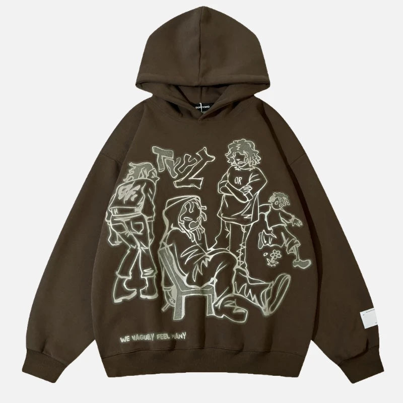 Japanese Cartoon Friends Graphic Pullover Hoodie