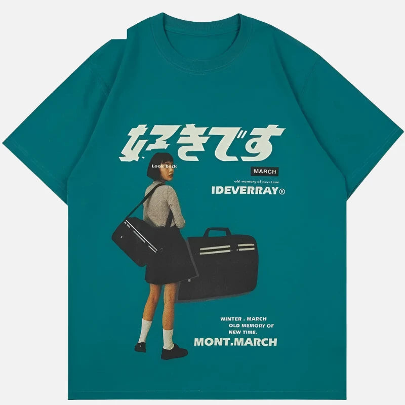 Japanese Style Schoolgirl Printed Graphic T-Shirt