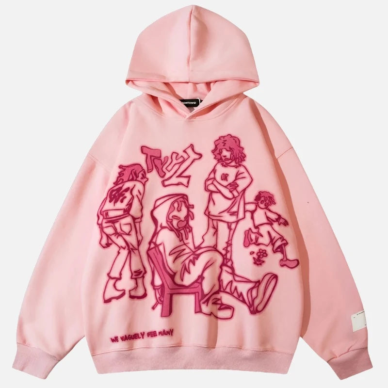 Japanese Cartoon Friends Graphic Pullover Hoodie