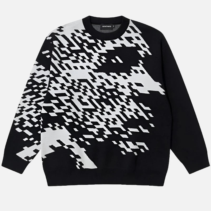 Glitched Face Retro Y2k Jumper