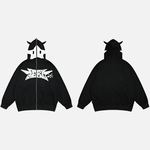 Devil Horn Full-Zip Print Hoode