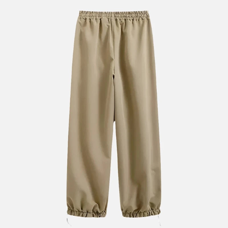 Solid Drawstring Cargo Parachute Pants