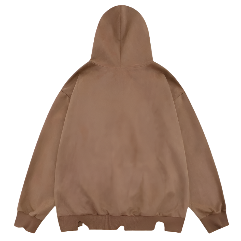 Suede Ripped Hem Goth Print Hoodie