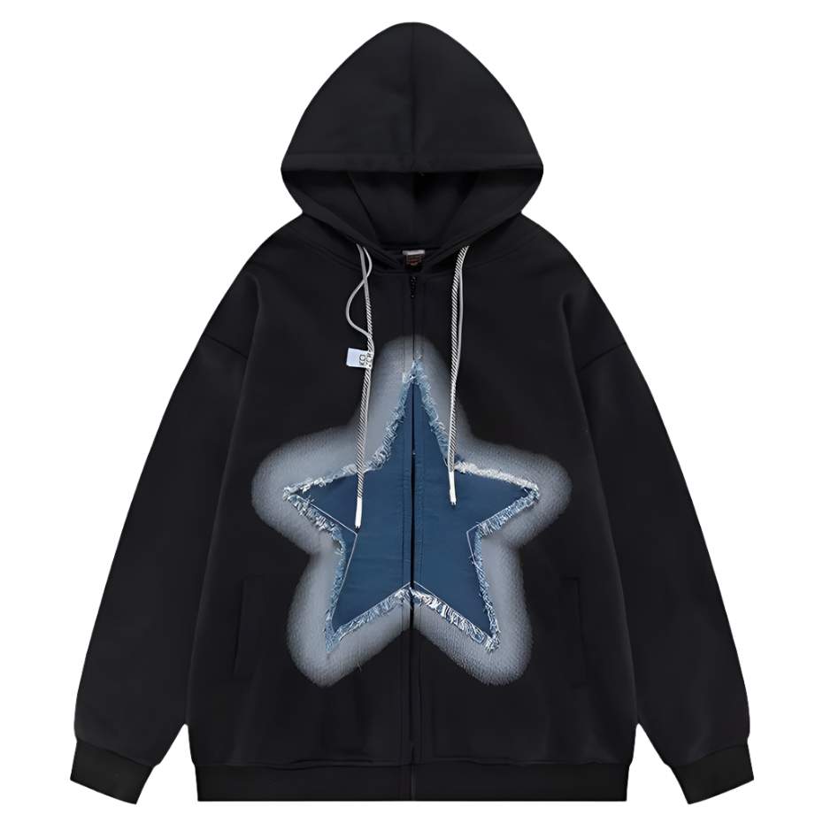 Denim Stitch Y2k Star Oversized Hoodie