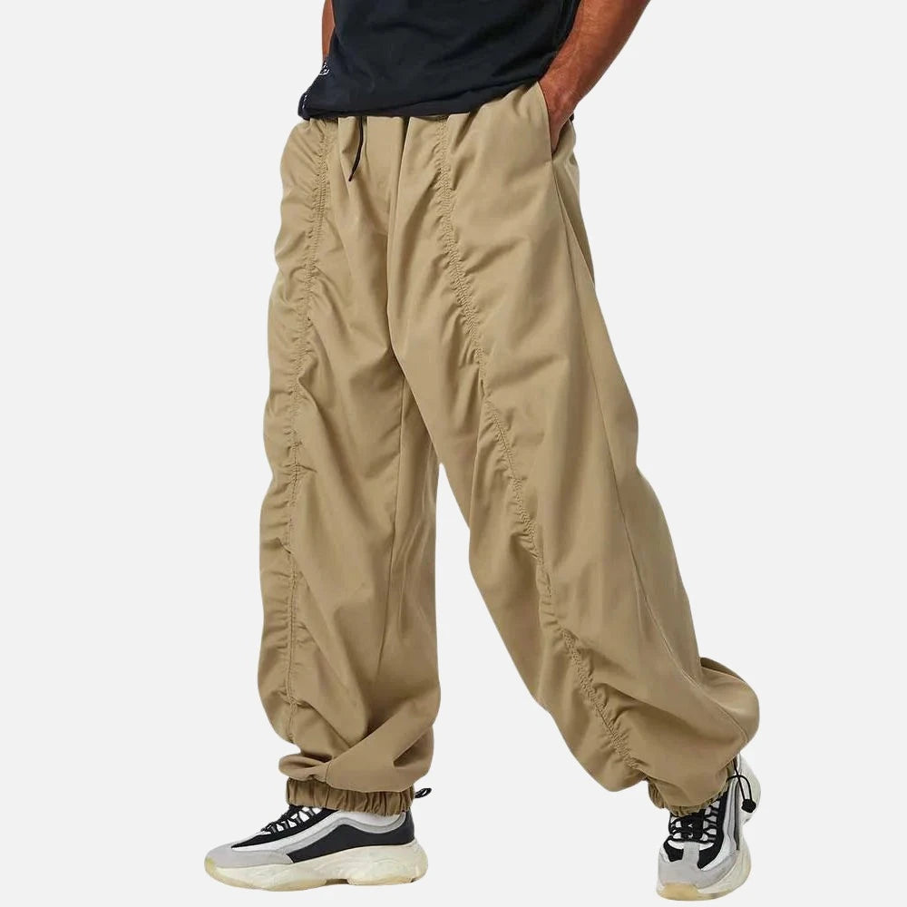 Solid Drawstring Cargo Parachute Pants