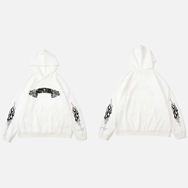 Flame Graphic Punk Loose Hoodie