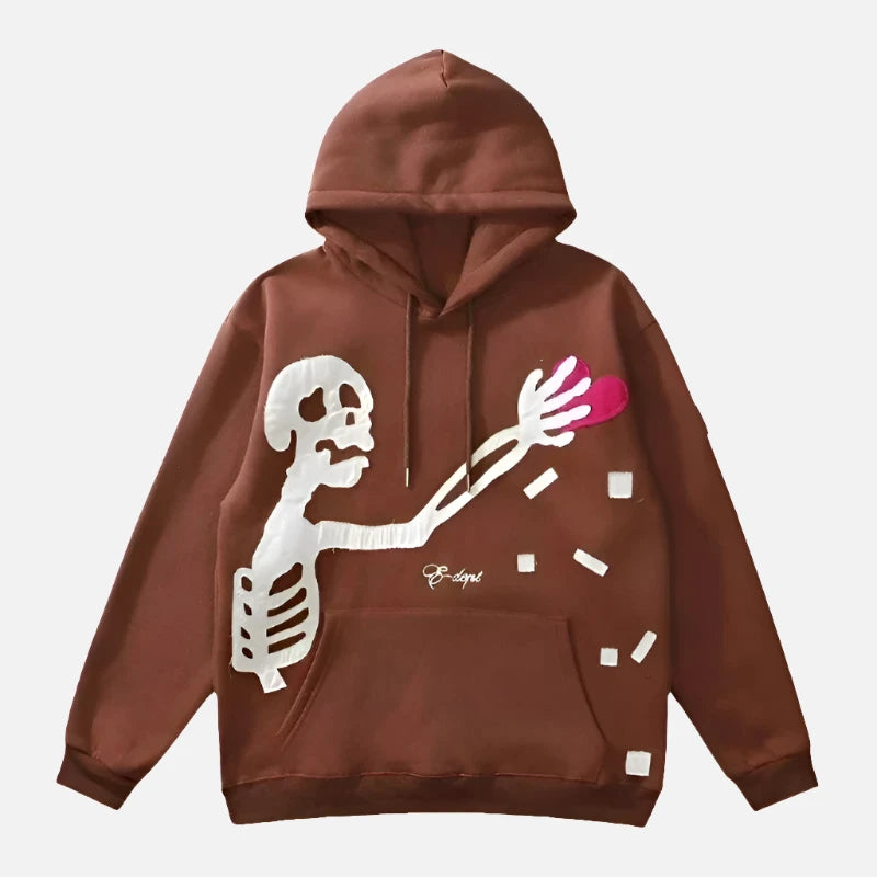 Skeleton Patch Soft Pullover Hoodie