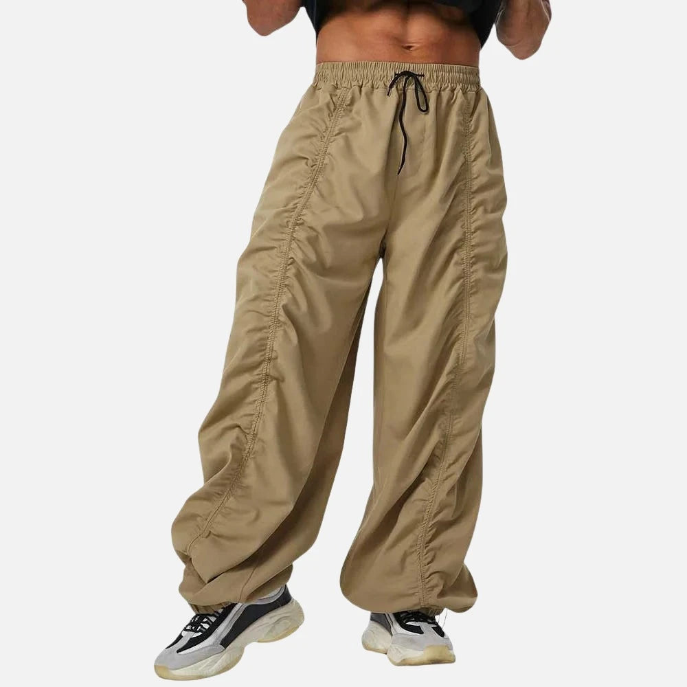 Solid Drawstring Cargo Parachute Pants