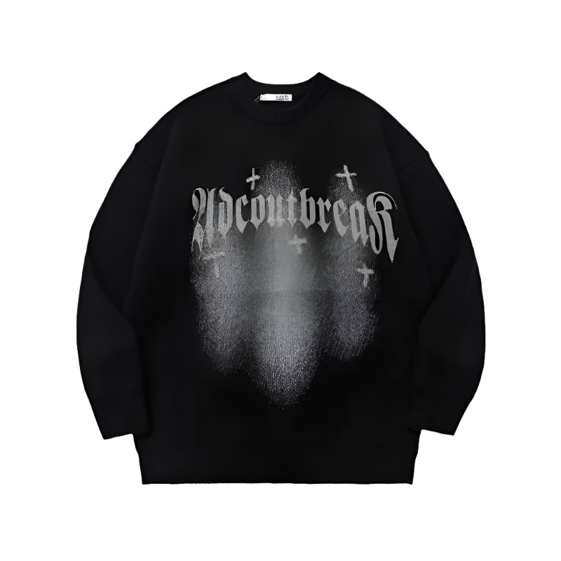 Y2k Letter Contrast Cross Pullover Sweater