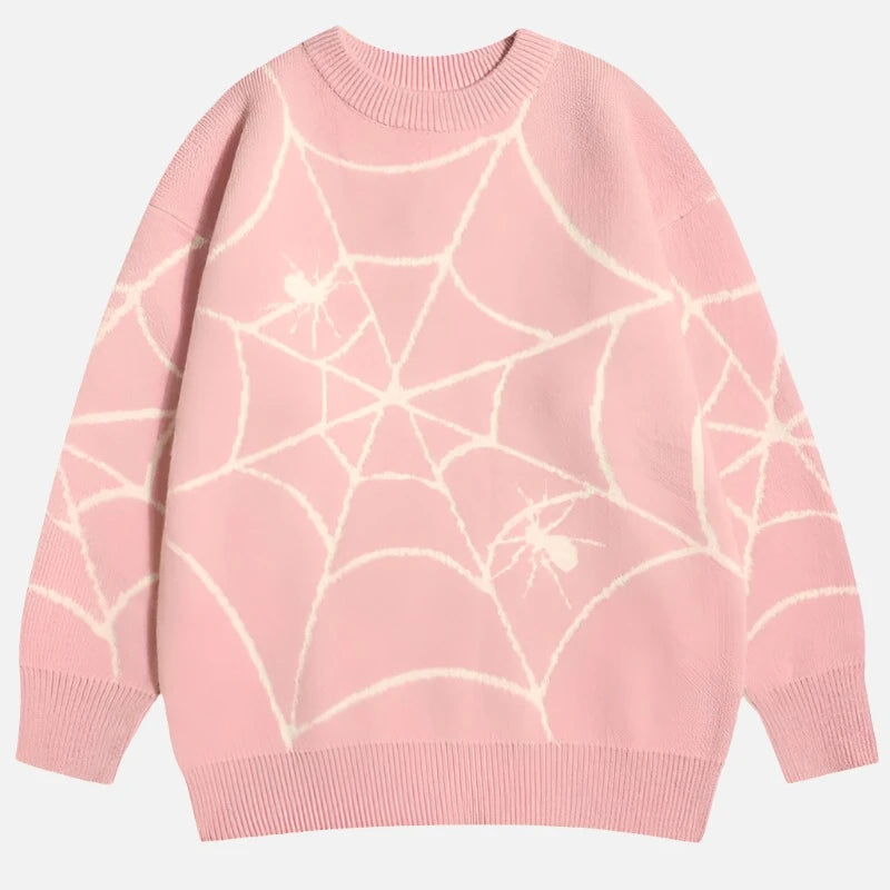 Full Print Spider Web Graphic Pullover Sweater