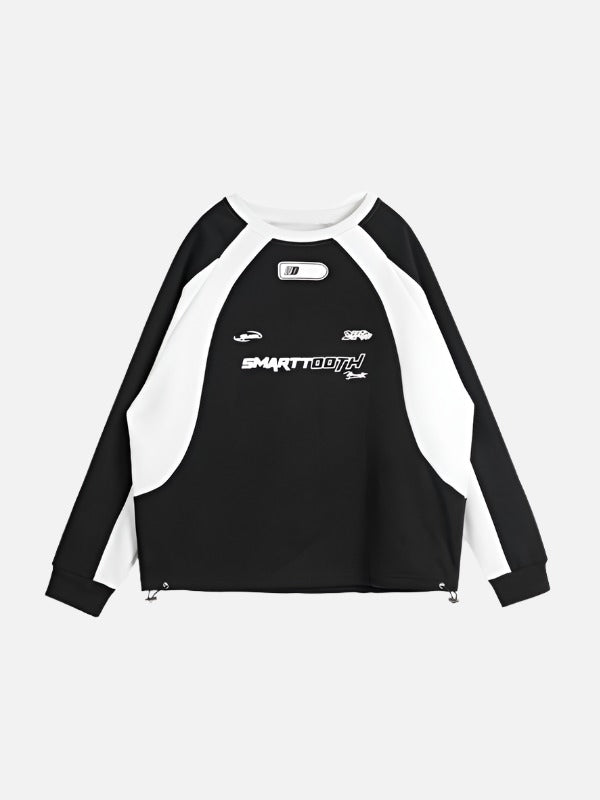 O-Neck Racing Style Long Sleeve Letter Print Pullover