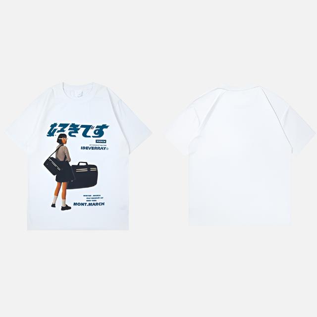 Japanese Style Schoolgirl Printed Graphic T-Shirt