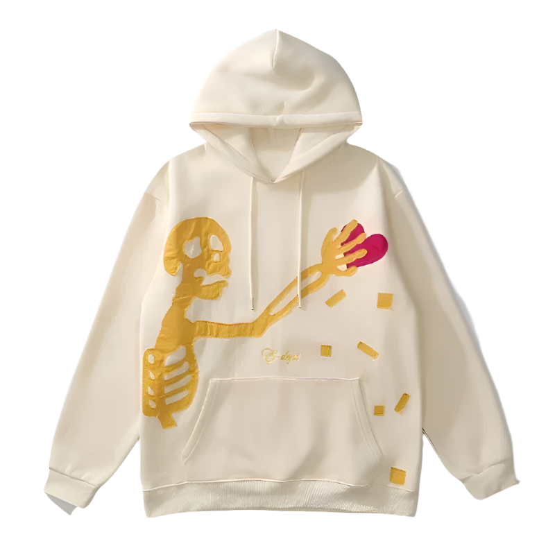 Skeleton Patch Soft Pullover Hoodie