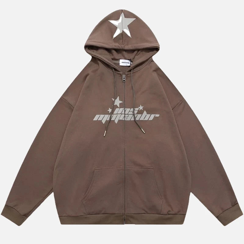 Star Y2k Retro Autumn Zip-Up Hoodie