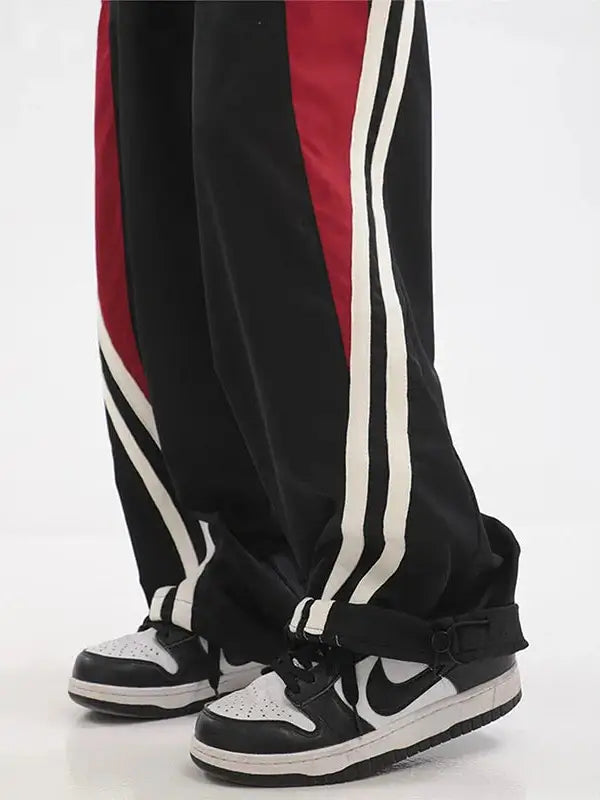 Retro Elastic Waist Contrast Stripe Trousers