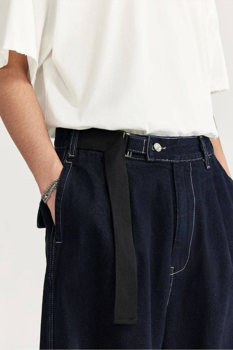 Belt Stitching Wide-Leg Jeans