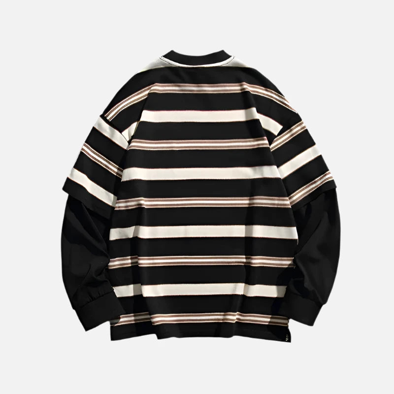 Stripe Splice Long Sleeve Loose Pullover Sweatshirt