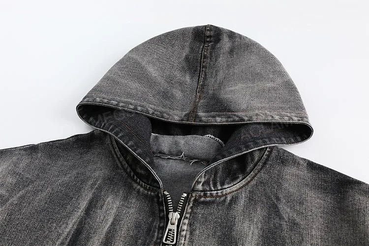 Gradient Washed Hooded Autumn Zipper Hoodie