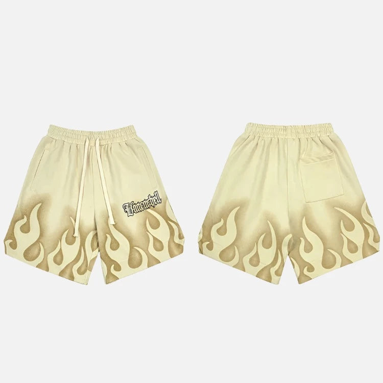 Flame Print Retro Track Shorts