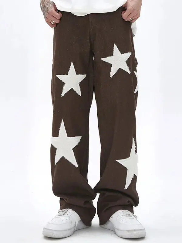 Denim Star Patchwork Embroidery Trousers