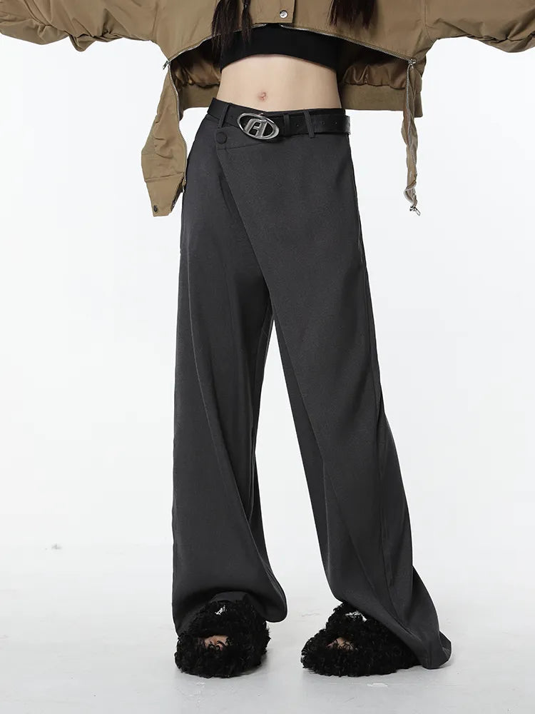 Asymmetrical Loose High Waist Office Pants