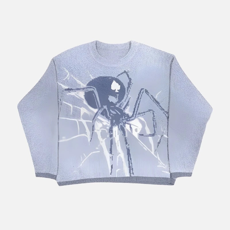 Arachnid Light Blue Graphic Knit Warm Pullover