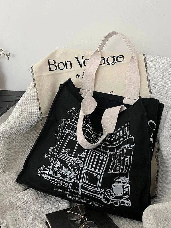 Coffee Shop Print Tote Bag