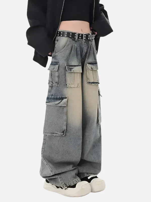 Y2k Oversized Sand Shade Cargo Denim Pants