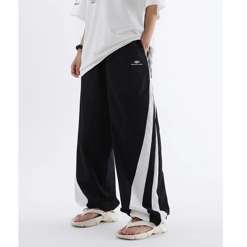 Baggy Color Contrast Lining Cotton Trousers