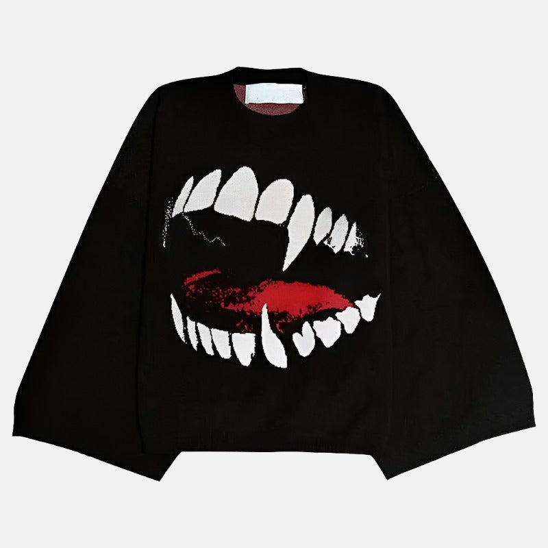 Vampire Mouth Oversized Sleeve Winter Sweater