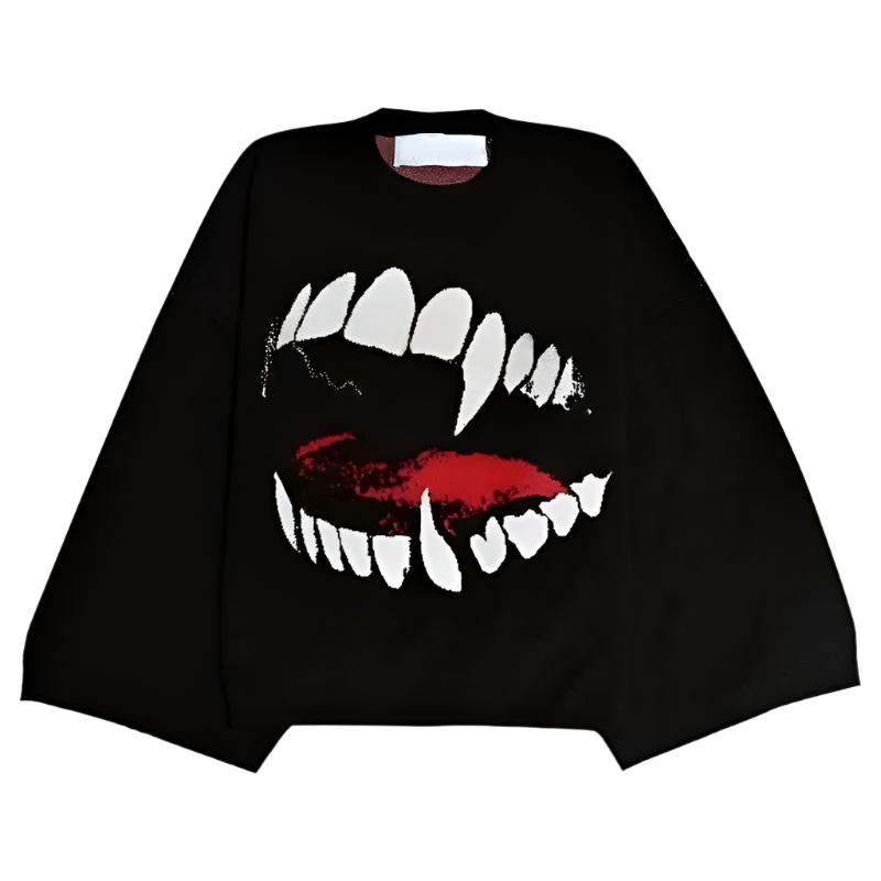 Vampire Mouth Oversized Sleeve Winter Sweater