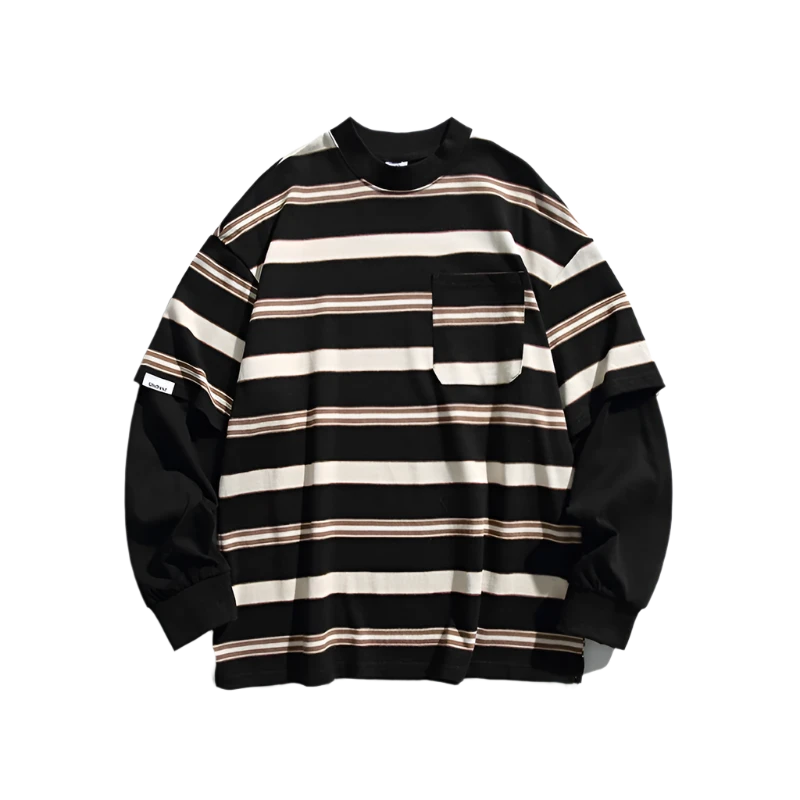 Stripe Splice Long Sleeve Loose Pullover Sweatshirt