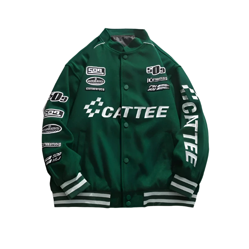 Oversized Buttoned Patchwork Label Racing Jacket