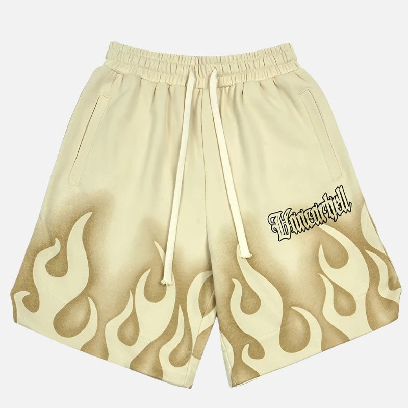 Flame Print Retro Track Shorts