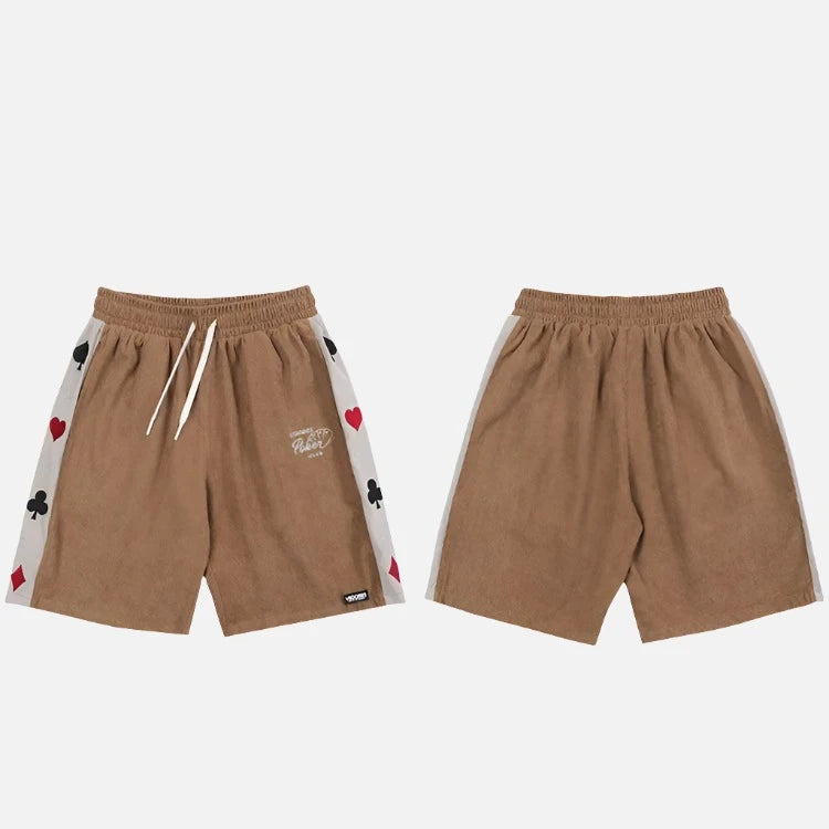 Embroidered Poker Card Suites Cotton Shorts