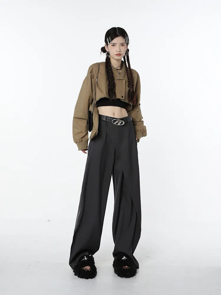 Asymmetrical Loose High Waist Office Pants