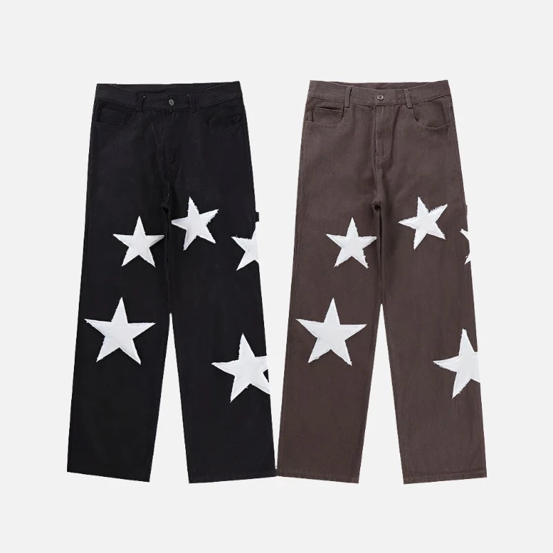 Denim Star Patchwork Embroidery Trousers