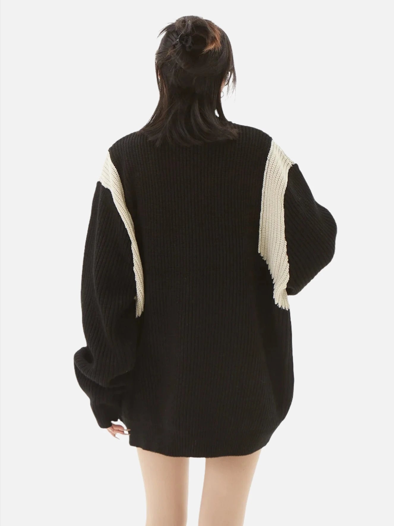 Knitted Pattern Block Zipper Cardigan