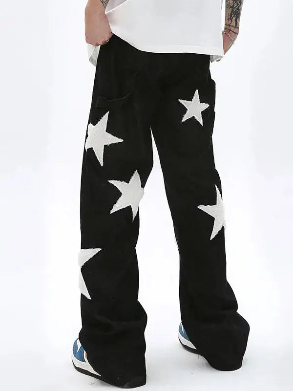 Denim Star Patchwork Embroidery Trousers