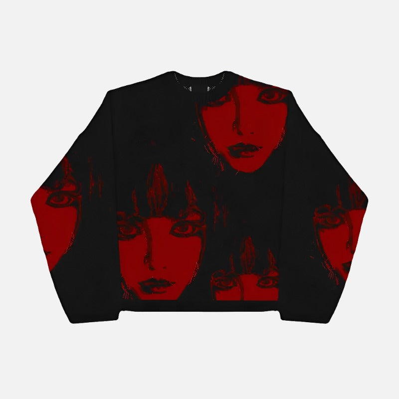 Gothic Redlight Multiface Dark Grunge Pullover