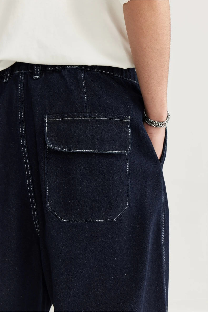 Belt Stitching Wide-Leg Jeans