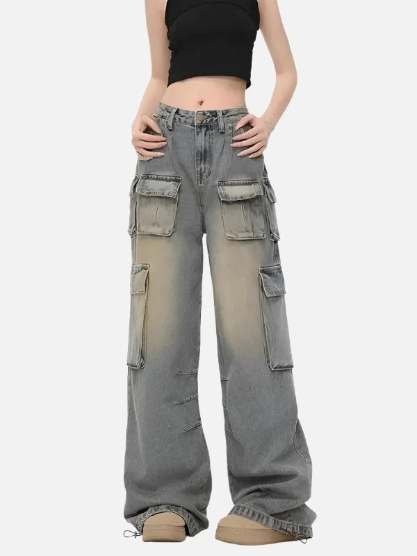 Y2k Oversized Sand Shade Cargo Denim Pants