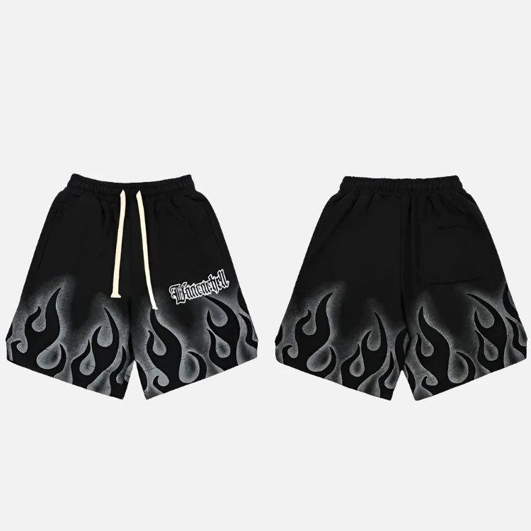 Flame Print Retro Track Shorts