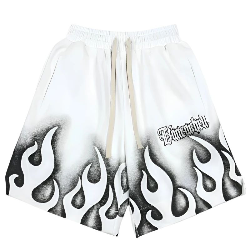 Flame Print Retro Track Shorts