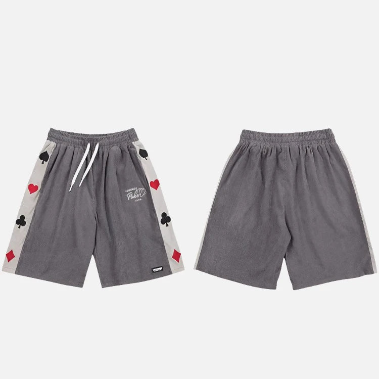 Embroidered Poker Card Suites Cotton Shorts