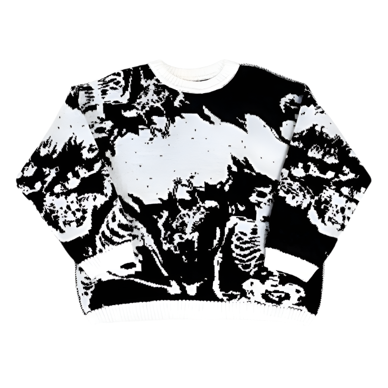 Cataclysm Skeleton Contrast Knit Collar Pullover