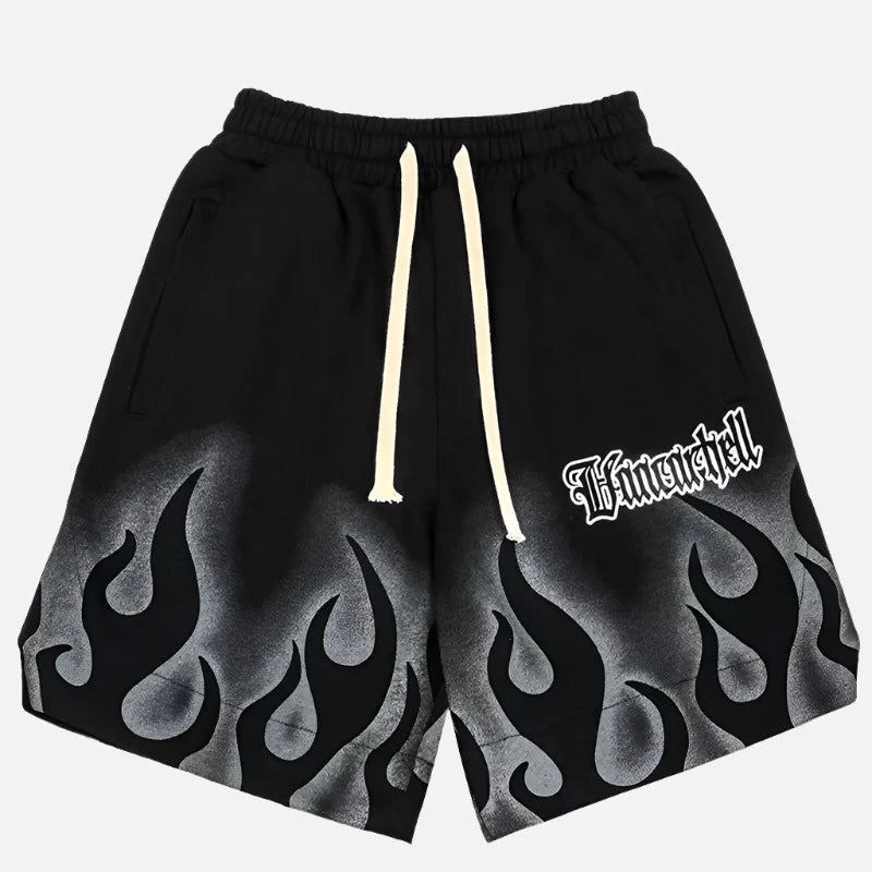 Flame Print Retro Track Shorts