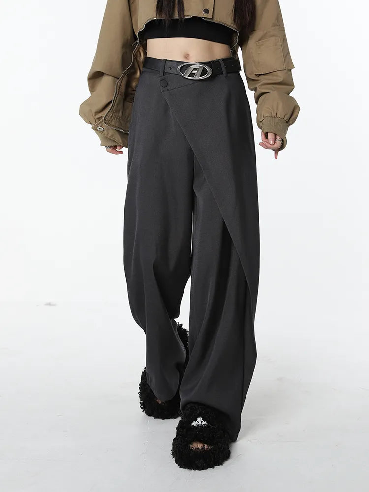 Asymmetrical Loose High Waist Office Pants