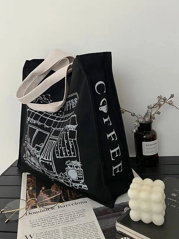 Coffee Shop Print Tote Bag