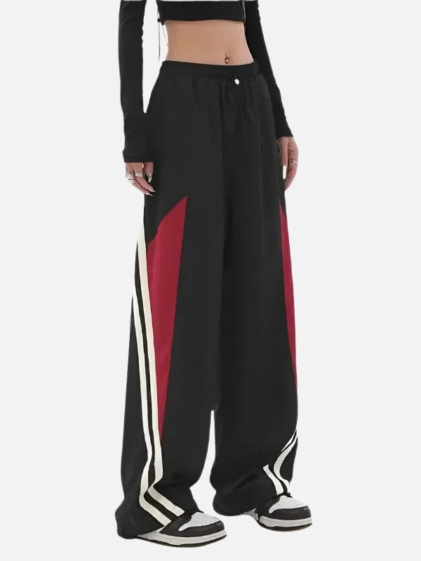 Retro Elastic Waist Contrast Stripe Trousers